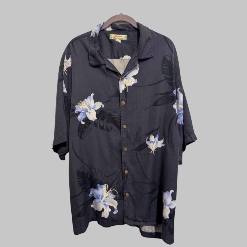 Tommy Bahama Men's 100% Silk Hawaiian Short Sleeve Shirt Gray Blue Y2K Size XL